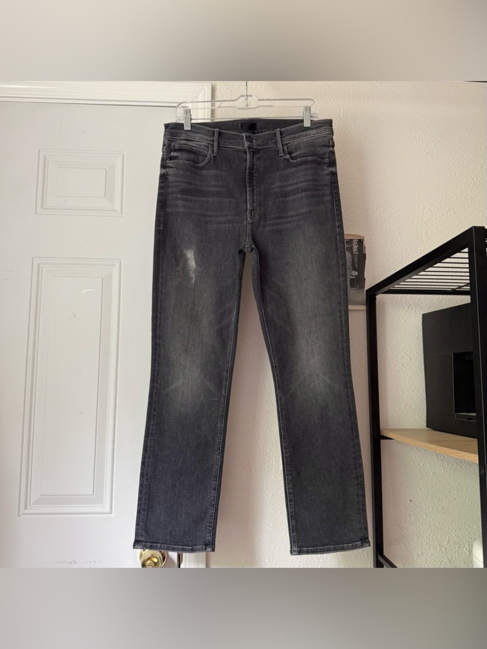 MOTHER midrise dazzler ankle grey washed black slim straight leg cotton jeans